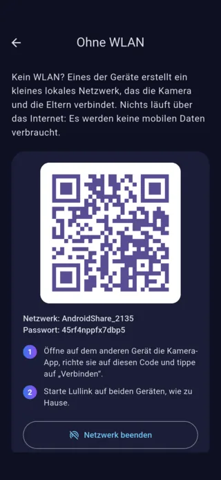 Bildschirm „Ohne WLAN“ auf Android: der QR-Code, um dem vom Handy erstellten Netzwerk beizutreten