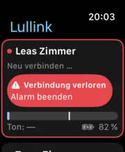 Lullink auf der Apple Watch: Alarm „Verbindung verloren“