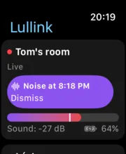Lullink on Apple Watch: noise detected in Tom's room