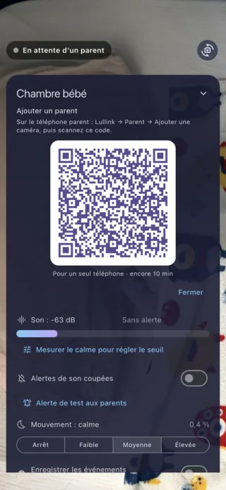 Lullink sur iPhone en caméra : le QR code pour ajouter un parent