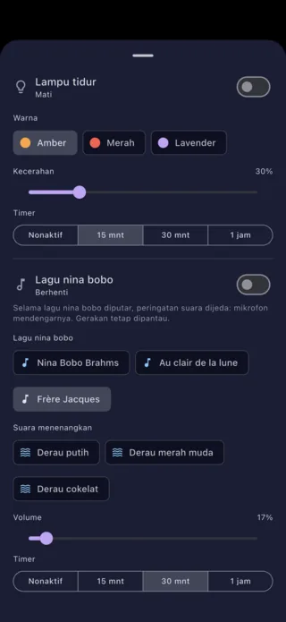Pengaturan lampu tidur dan lagu nina bobo, dari ponsel orang tua