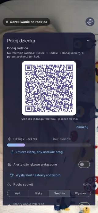 Lullink na iPhonie jako kamera: kod QR do dodania rodzica