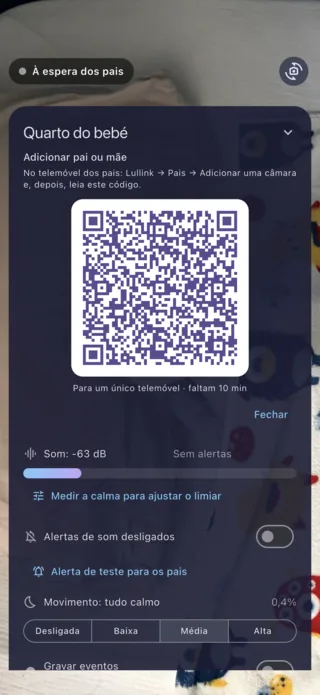 Lullink no iPhone como câmara: o código QR para adicionar pai ou mãe