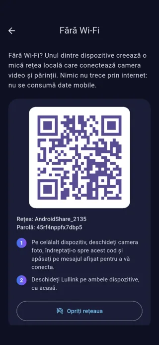 Ecranul „Fără Wi-Fi” pe Android: codul QR pentru a intra în rețeaua creată de telefon
