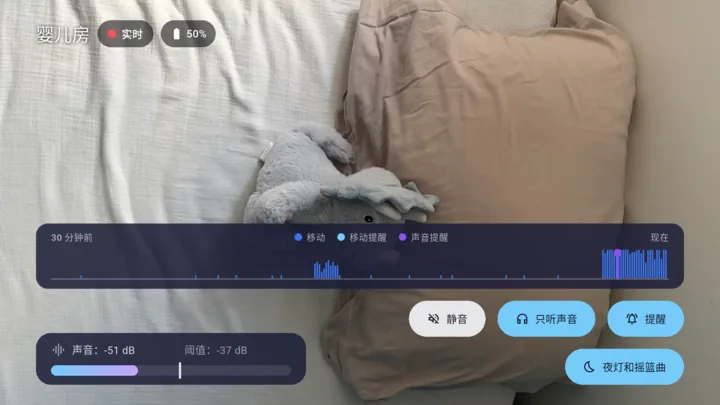 Android TV 上的 Lullink：在大屏幕上查看宝宝房间，以及声音和移动的历史记录