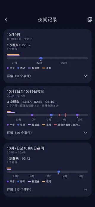 夜间记录：逐夜查看醒来、声音和移动