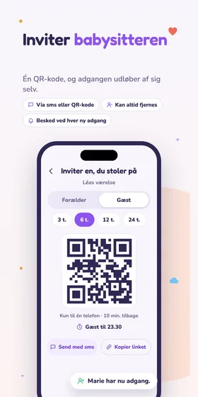 Inviter babysitteren. Én QR-kode, og adgangen udløber af sig selv.