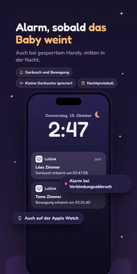 Alarm, sobald das Baby weint. Auch bei gesperrtem Handy, mitten in der Nacht.