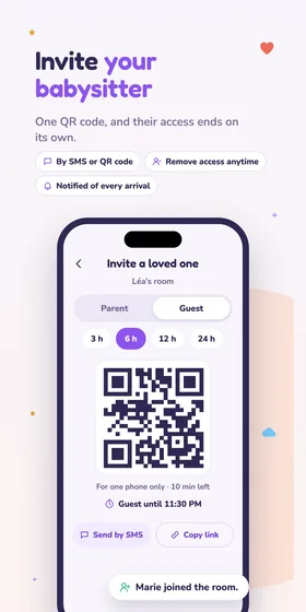 Invite your babysitter. One QR code, and their access ends on its own.