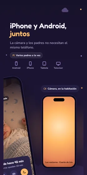 iPhone y Android, juntos. La cámara y los padres no necesitan el mismo teléfono.