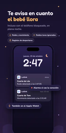 Te avisa en cuanto el bebé llora. Incluso con el teléfono bloqueado, en plena noche.