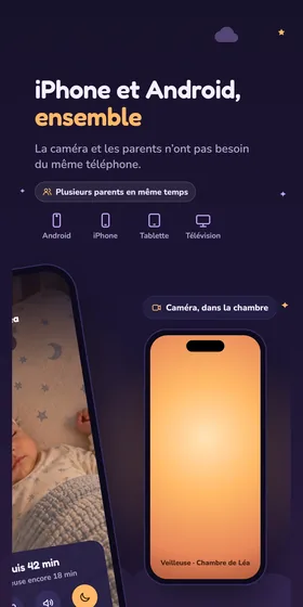 iPhone et Android, ensemble. La caméra et les parents n’ont pas besoin du même téléphone.