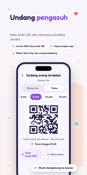 Undang pengasuh. Satu kode QR, dan aksesnya berakhir sendiri.