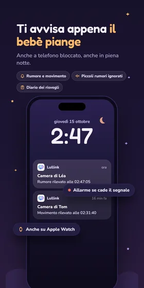 Ti avvisa appena il bebè piange. Anche a telefono bloccato, anche in piena notte.