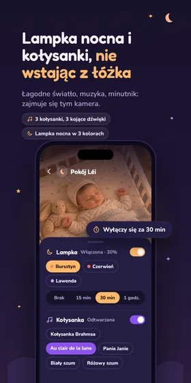 Lampka nocna i kołysanki, nie wstając z łóżka. Łagodne światło, muzyka, minutnik: zajmuje się tym kamera.