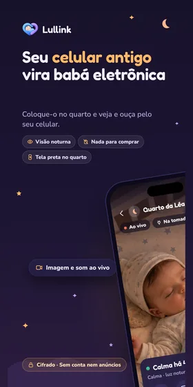 Seu celular antigo vira babá eletrônica. Coloque-o no quarto e veja e ouça pelo seu celular.