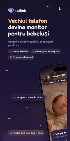 Vechiul telefon devine monitor pentru bebeluși. Așezați-l în cameră; priviți și ascultați pe al dvs.