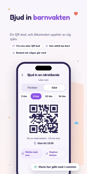 Bjud in barnvakten. En QR-kod, och åtkomsten upphör av sig själv.
