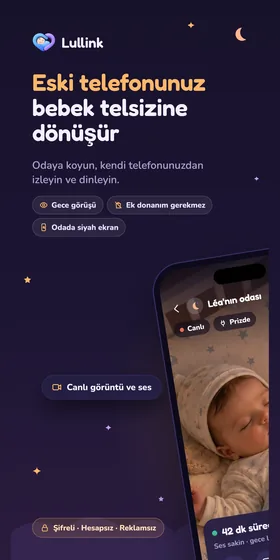 Eski telefonunuz bebek telsizine dönüşür. Odaya koyun, kendi telefonunuzdan izleyin ve dinleyin.