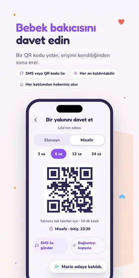 Bebek bakıcısını davet edin. Bir QR kodu yeter, erişimi kendiliğinden sona erer.