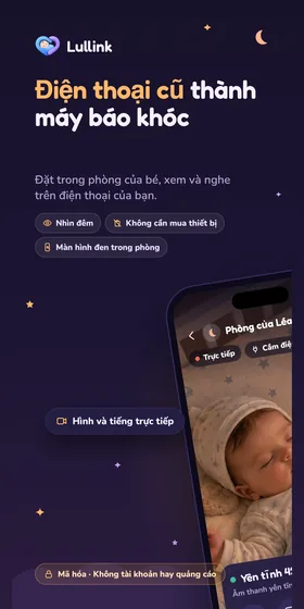 Điện thoại cũ thành máy báo khóc. Đặt trong phòng của bé, xem và nghe trên điện thoại của bạn.